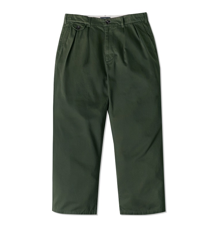 TWO TUCK CHINO COTTON PANTS_OLIVE GREEN